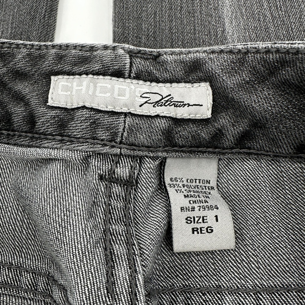 Chicos Platinum Jeans Womens Sz Medium Regular‎ Faded Black Straight Leg Stretch - Picture 3 of 9